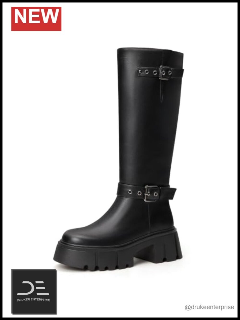 Knee High Boots Women Chunky Platform Heel Buckle Riding Boot